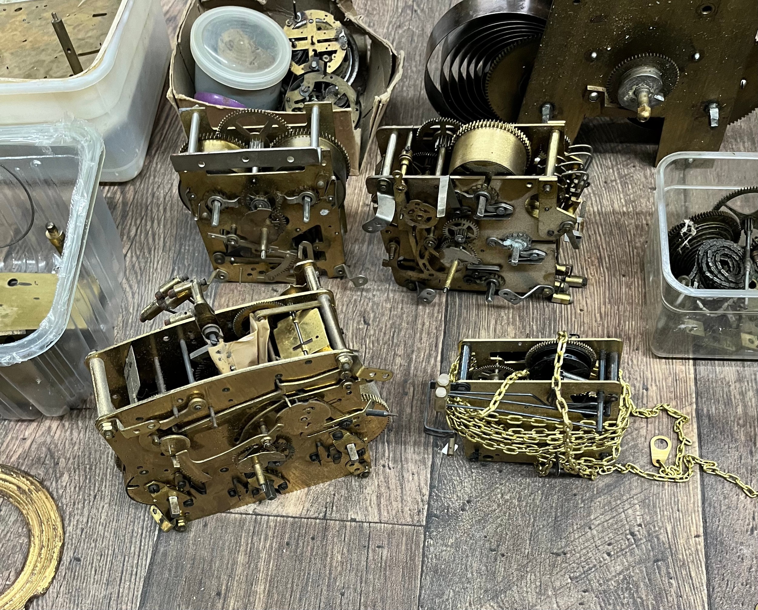 Assorted clock movements and components for spares/repairs; including ...
