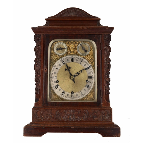 1226 - Winterhalder & Hofmeier late 19th century walnut three train mantel clock, the 6.5