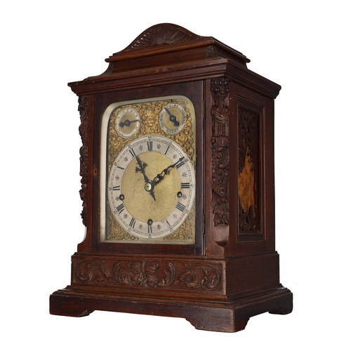 1226 - Winterhalder & Hofmeier late 19th century walnut three train mantel clock, the 6.5