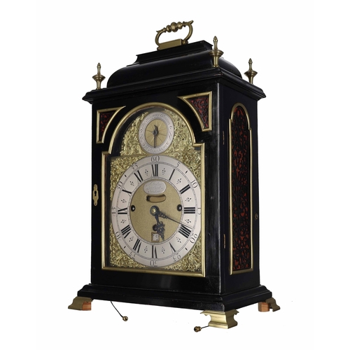 1228 - Nicholas Lambert, London - Fine and rare 18th century two tune musical ebonised table clock, signed ... 