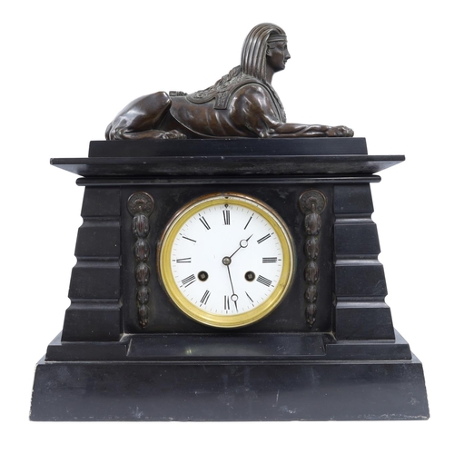 1214 - Egyptian Revival late 19th century black slate mantel clock, the 4