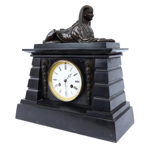 1214 - Egyptian Revival late 19th century black slate mantel clock, the 4