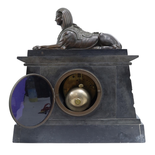 1214 - Egyptian Revival late 19th century black slate mantel clock, the 4