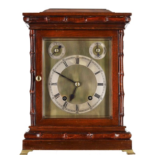 1227 - Winterhalder & Hofmeier mahogany four glass chiming mantel clock, the 6