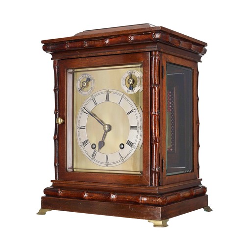 1227 - Winterhalder & Hofmeier mahogany four glass chiming mantel clock, the 6