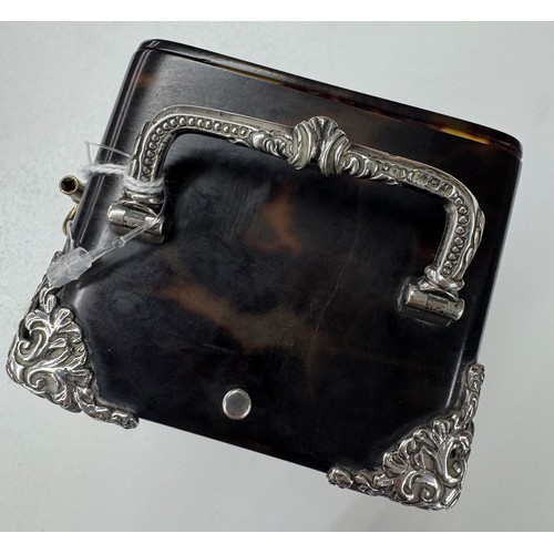 1018 - Attractive late Victorian tortoiseshell and silver repeating and striking carriage clock, the circul... 