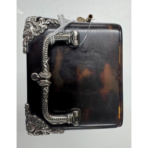 1018 - Attractive late Victorian tortoiseshell and silver repeating and striking carriage clock, the circul... 