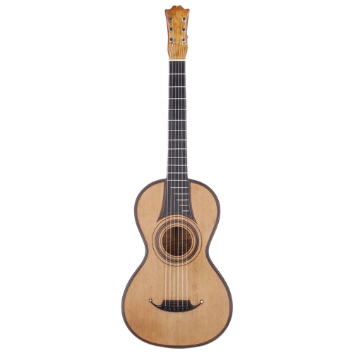2284 - Antique guitar by Francois Roudhloff, circa 1825; Back and sides: figured maple, light wear and mark... 