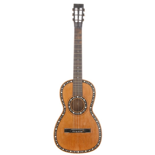 2266 - 19th century European guitar; Back and sides: faux rosewood painted back and sides, scratches and we... 