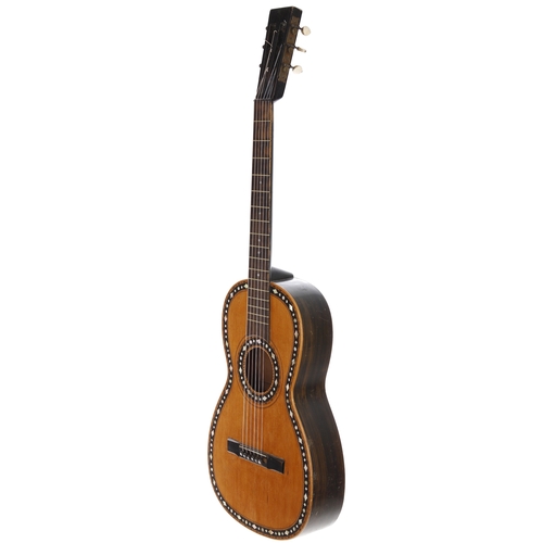 2266 - 19th century European guitar; Back and sides: faux rosewood painted back and sides, scratches and we... 