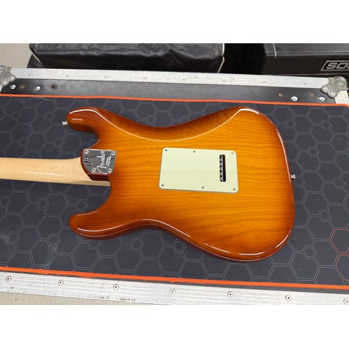 1 - 2018 Fender American Elite Stratocaster electric guitar, made in USA; Body: tobacco sunburst finishe... 