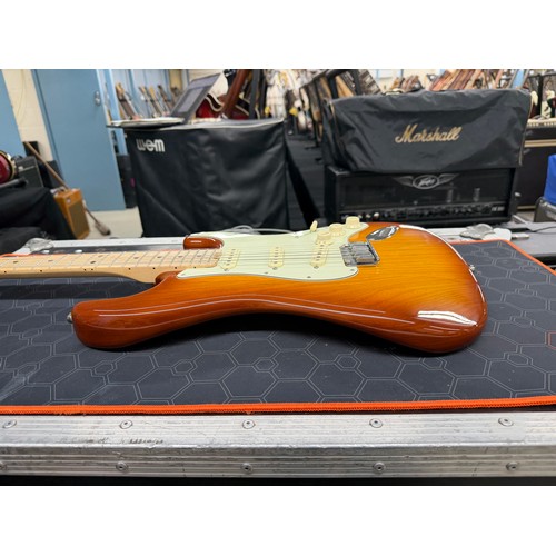 1 - 2018 Fender American Elite Stratocaster electric guitar, made in USA; Body: tobacco sunburst finishe... 