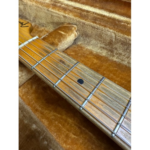 6 - 1959 Fender Stratocaster electric guitar, made in USA; Body: three-tone sunburst finished alder, som... 