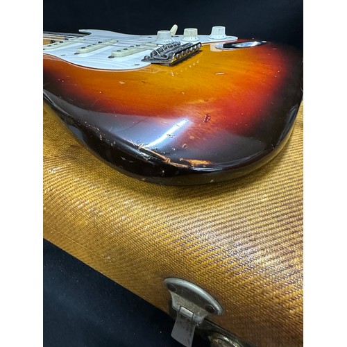 6 - 1959 Fender Stratocaster electric guitar, made in USA; Body: three-tone sunburst finished alder, som... 