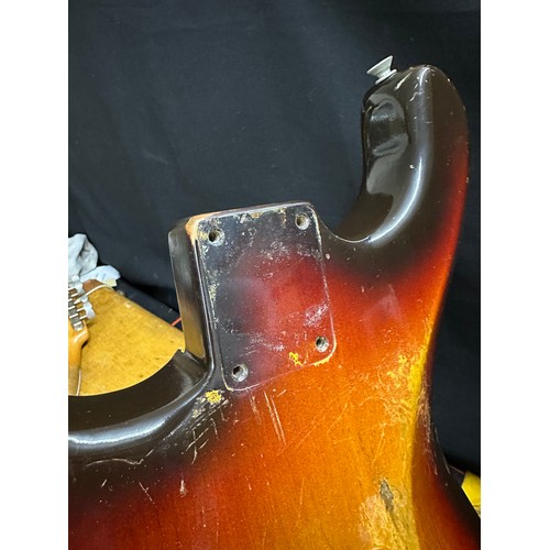 6 - 1959 Fender Stratocaster electric guitar, made in USA; Body: three-tone sunburst finished alder, som... 