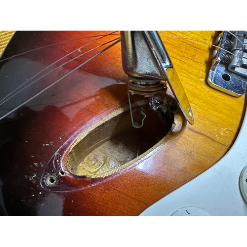6 - 1959 Fender Stratocaster electric guitar, made in USA; Body: three-tone sunburst finished alder, som... 