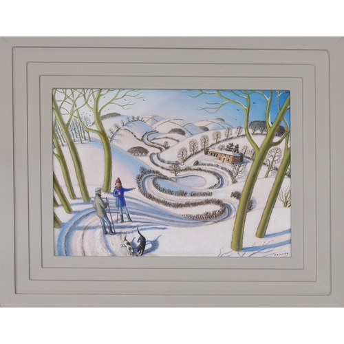 Jonathan Armigel Wade (b.1960) - “The Neighbours Meet”, Figures walking their dogs in a winter landscape with a country house in the distance, signed, also inscribed on the artist’s original label verso and numbered ’2534.