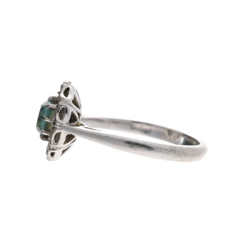 30 - 18ct white gold aquamarine and diamond cluster ring, the aquamarine 0.50ct approx, 11mm diameter, 3.... 