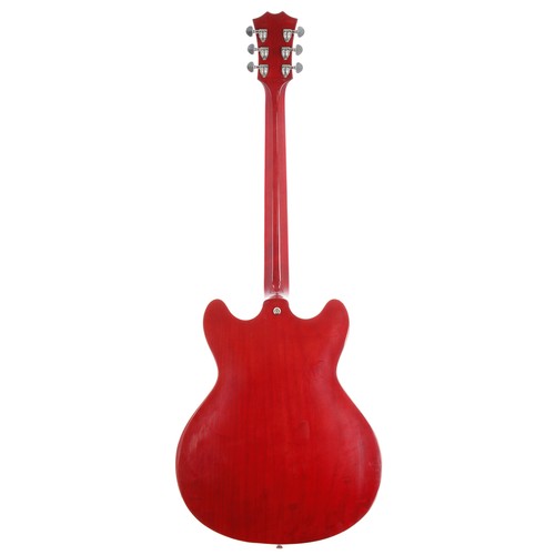 877 - Rally 335 type semi-hollow electric guitar, red finish, electrics: working although in need of atten... 