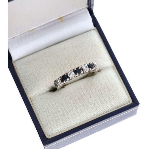 49 - 18ct white gold sapphire and diamond seven stone ring, round brilliant-cuts, width 3.5mm, 4.36gm, ri... 