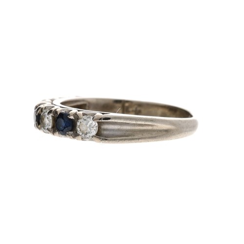 49 - 18ct white gold sapphire and diamond seven stone ring, round brilliant-cuts, width 3.5mm, 4.36gm, ri... 