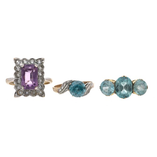52 - Three fancy stone set 9ct dress rings, 11.7gm in total (3)