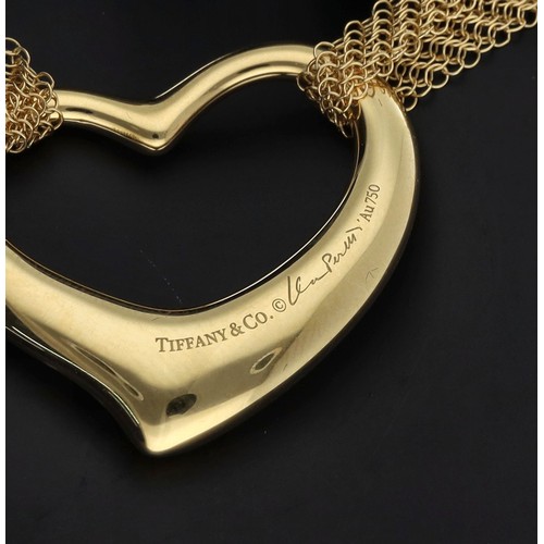 38 - Tiffany & Co. Elsa Perretti 18ct Heart pendant on a mesh chain, the pendant 11.4gm, the necklace... 