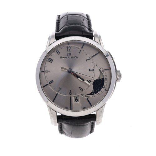 13 - Maurice Lacroix Pontos Décentrique Phases De Lune automatic stainless steel gentleman's wristwatch, ... 