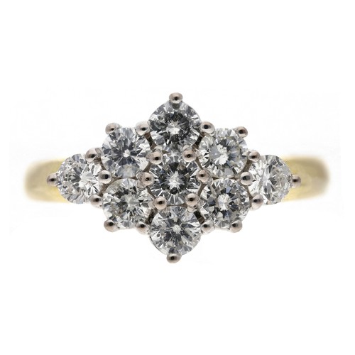 50 - Attractive 18ct diamond nine stone cluster ring, round brilliant-cuts, 1.00ct approx in total, clari... 