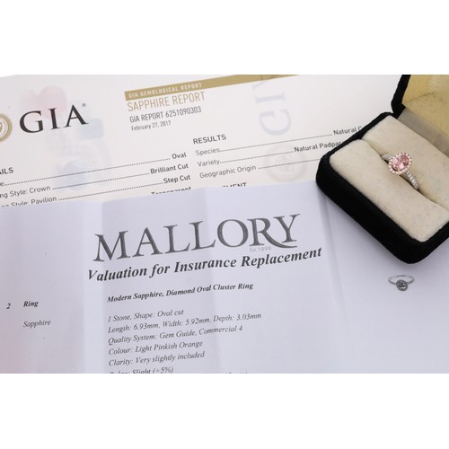 22 - GIA Certified attractive pink sapphire and diamond white metal cluster ring with set shoulders, the ... 
