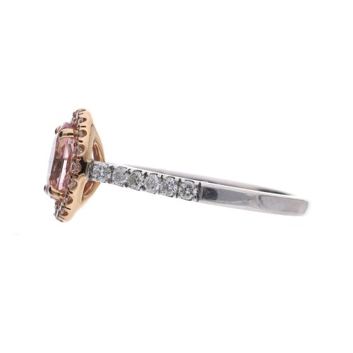 22 - GIA Certified attractive pink sapphire and diamond white metal cluster ring with set shoulders, the ... 