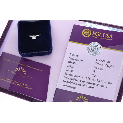 24 - Certified modern 14ct white gold 'crown of light' solitaire diamond ring, 0.57ct, clarity SI2, colou... 