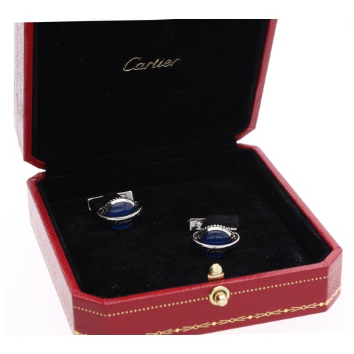 31 - Cartier Ballon Bleu silver and blue spinel cufflinks, signed and numbered 1221xx, 17mm x 14mm, 19.1g... 