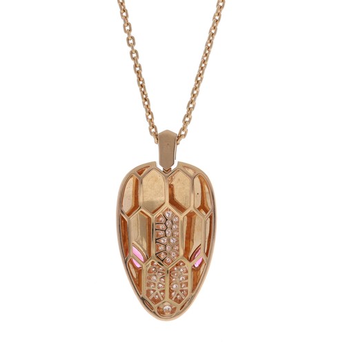 33 - Bvlgari Rubilite Serpenti 18ct rose gold pendant on necklace, the ruby and diamond set pendant, 38mm... 