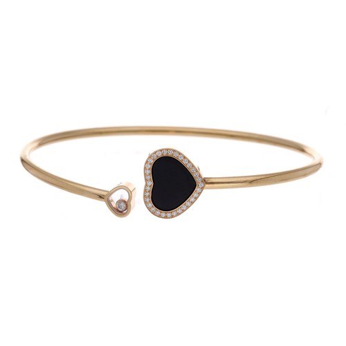 45 - Chopard Happy Hearts 18ct rose gold black onyx and diamond bangle and earring set, the bangle with f... 