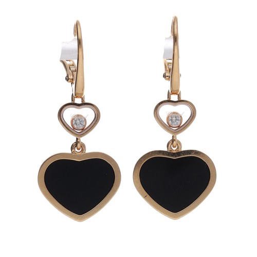 45 - Chopard Happy Hearts 18ct rose gold black onyx and diamond bangle and earring set, the bangle with f... 