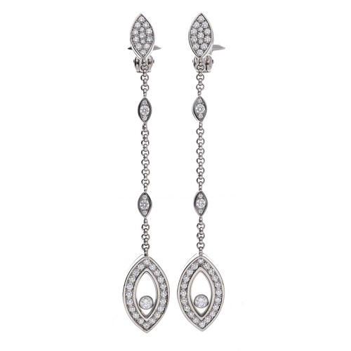 46 - Chopard Happy Diamonds 18ct white gold diamond drop earrings, reference 84/4661-20, with floating di... 