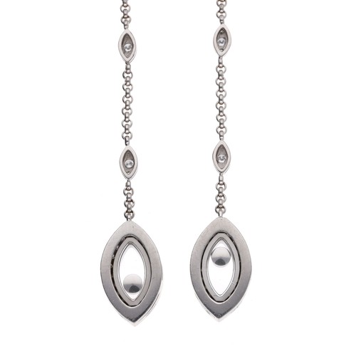 46 - Chopard Happy Diamonds 18ct white gold diamond drop earrings, reference 84/4661-20, with floating di... 