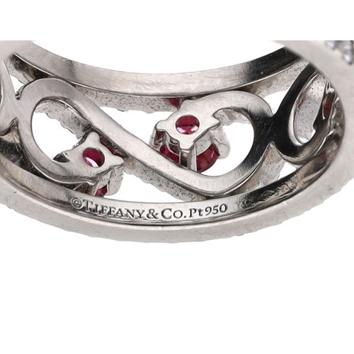 39 - Tiffany & Co. Enchant Collection platinum ruby and diamond ring, width 9mm, 11.1gm, ring size L... 