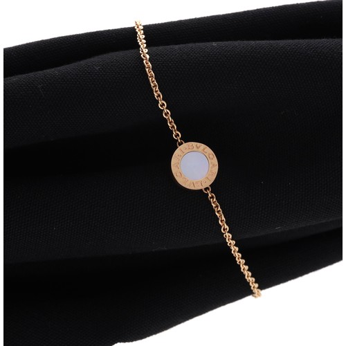 35 - Bvlgari 18ct rose gold mother of pearl and carnelian set bracelet, signed and numbered S5EFxx, 6.7gm... 