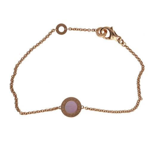 35 - Bvlgari 18ct rose gold mother of pearl and carnelian set bracelet, signed and numbered S5EFxx, 6.7gm... 