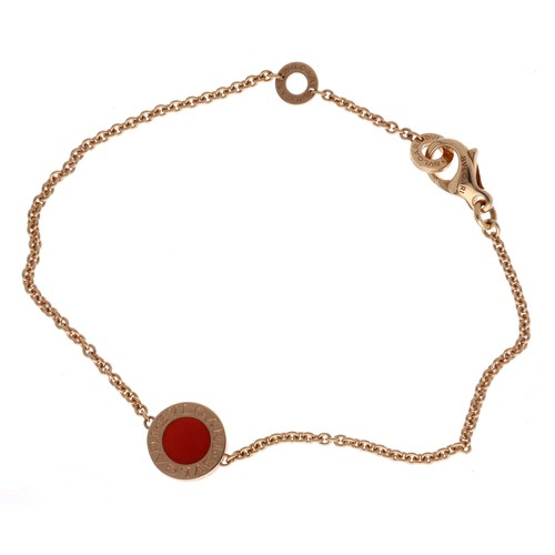 35 - Bvlgari 18ct rose gold mother of pearl and carnelian set bracelet, signed and numbered S5EFxx, 6.7gm... 