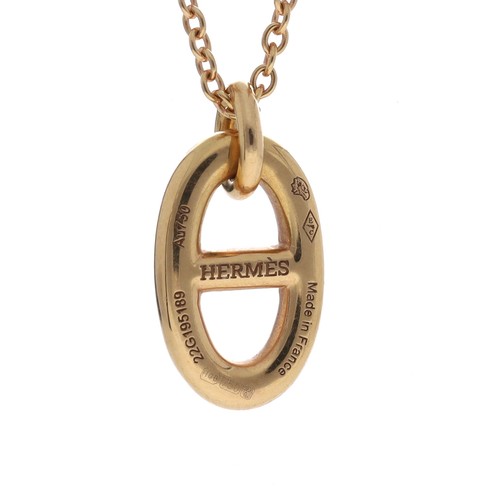 58 - Hermes Paris Farandole 18ct rose gold pendant on necklace, the pendant 14mm x 9mm, upon a slender ch... 
