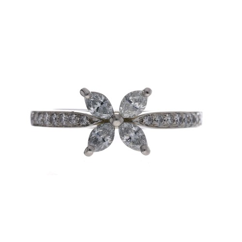 40 - Tiffany & Co. Victoria mixed-cut diamond platinum cluster ring, the centre consisting four marqu... 