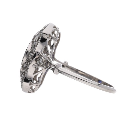 44 - Art Deco style platinum round sapphire and diamonds dress ring, the sapphire 0.66ct approx, in a sty... 