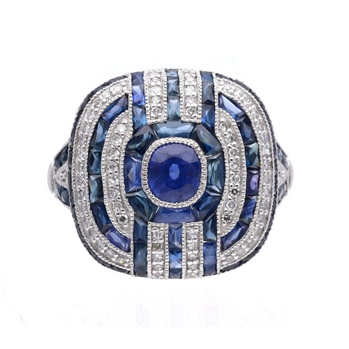 47 - Good platinum Art Deco style ring set with sapphires and diamonds, the sapphires 0.24ct approx in to... 