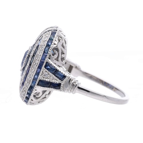 47 - Good platinum Art Deco style ring set with sapphires and diamonds, the sapphires 0.24ct approx in to... 
