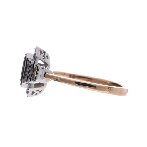 56 - Pretty 9ct rose and white gold Art Deco style ring, with a step-cut morganite 0.86ct, in a border of... 