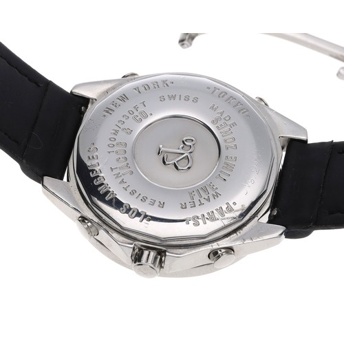 6 - Jacob & Co five time-zone diamond set stainless steel gentleman's wristwatch, no. 27x, mother of... 