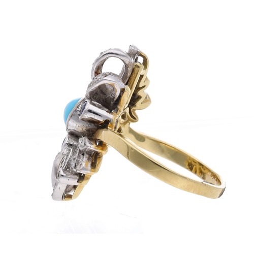 84 - Attractive 18ct diamond, turquoise and sapphire set dress ring signed TABBAH, width 24mm, 7.9gm, rin... 